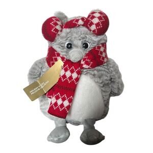 Gray Owl Soft Stuffed Plush Toy Christmas Holiday with Ear Muffs & Scarf 11"